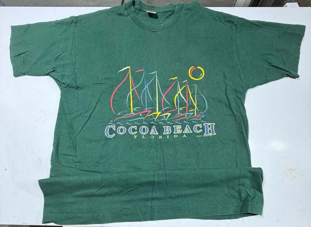 VTG Fruit Of The Loom Cocoa Beach Florida Graphic T-Shirt XL Green Made in USA
